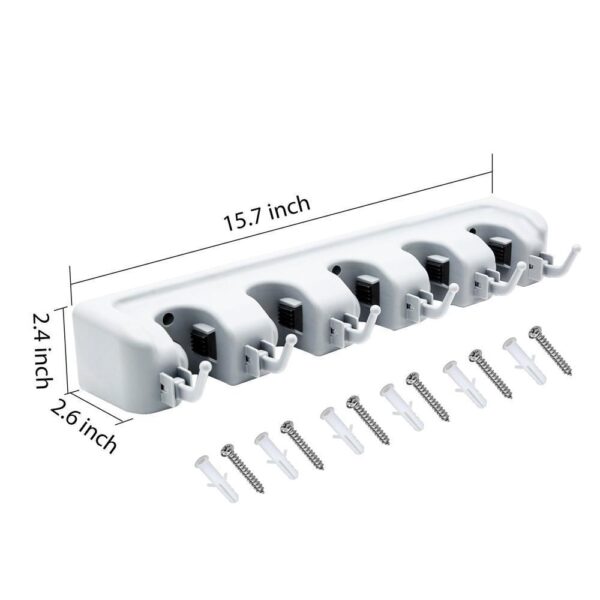 Wall Mounted Multipurpose Mop and Broom Holder 5 Slot Position with 6 Hooks Garage Storage , Garden tool Organizer up to 11 Tools [Product Code 0199] - Image 2