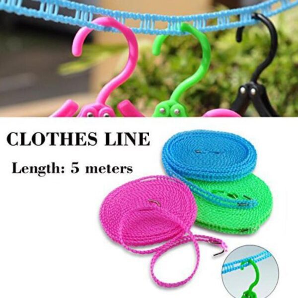 Clothesline Windproof Anti-Slip Clothes Washing Line Drying Nylon Rope with Hooks 5 Meters [Product Code 0190] - Image 4