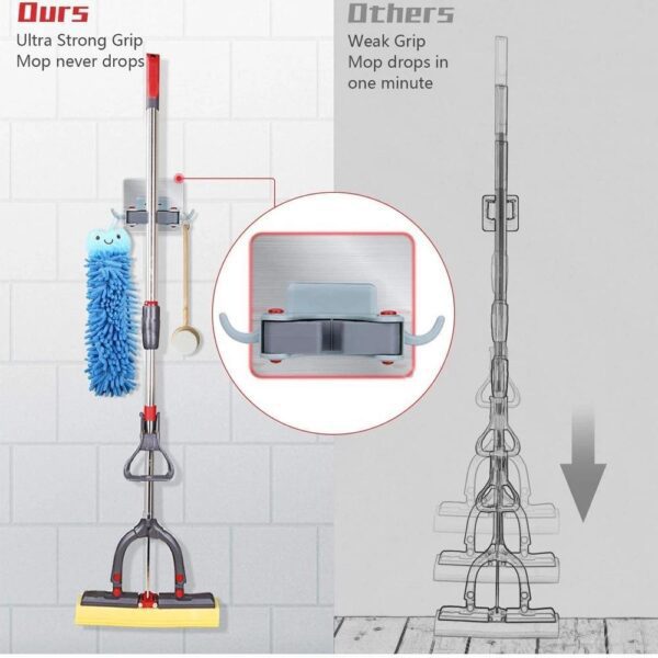1 Layer Wall Mounted Mop & Broom Hanger Holder Organiser for Kitchen, Bathroom, Garage and Garden (Multicolor)  [Product Code 0198] - Image 3