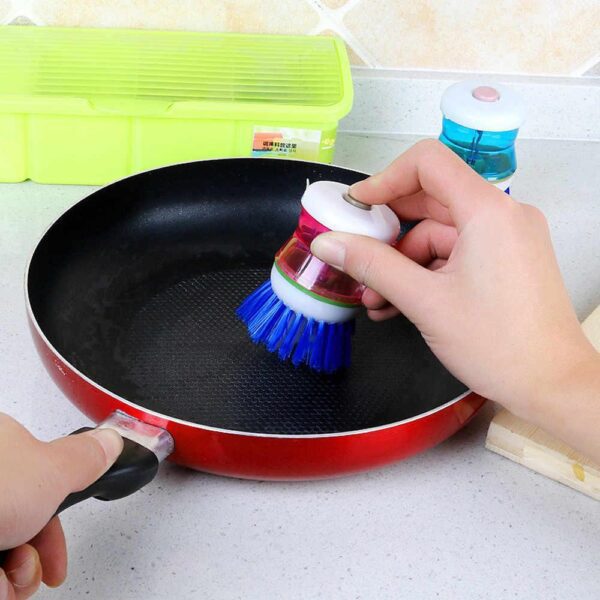 Plastic Cleaning Brush with Liquid Soap Dispenser for Kitchen Utensil Sink Dish Wash basin Cleaner (Multicolour) [Product Code 0159] - Image 2