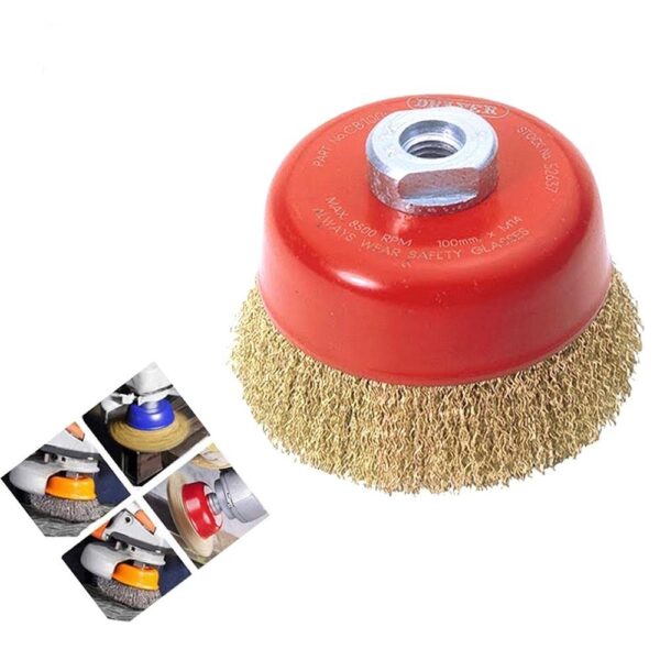 Wire Wheel Cup brush for Cleaning Dust Welding Slag Rust Paint Metal Cleaner (Gold ) [Product Code 0194] - Image 6