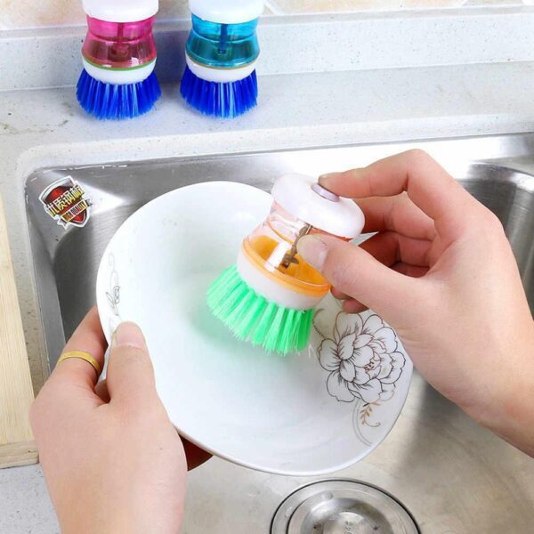 Plastic Cleaning Brush with Liquid Soap Dispenser for Kitchen Utensil Sink Dish Wash basin Cleaner (Multicolour) [Product Code 0159] - Image 4