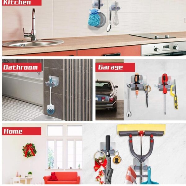 1 Layer Wall Mounted Mop & Broom Hanger Holder Organiser for Kitchen, Bathroom, Garage and Garden (Multicolor)  [Product Code 0198] - Image 4