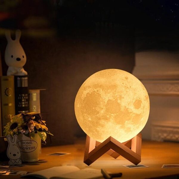 3D Moon Lamp 7 Changing Color , Sensor Touch Control , 15CM Crystal Ball Night Lamp with Wooden Stand for Bedroom [Product Code 0177] - Image 5