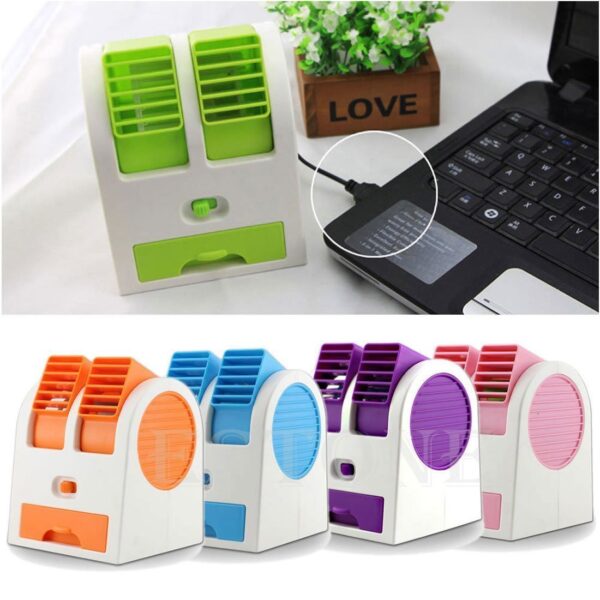 Portable Dual Bladeless Mini Cooler Desktop Table Fan Small Water Air Conditioner Powered by USB & Battery Use of Car Home Office Multi color [Product Code 0201] - Image 4