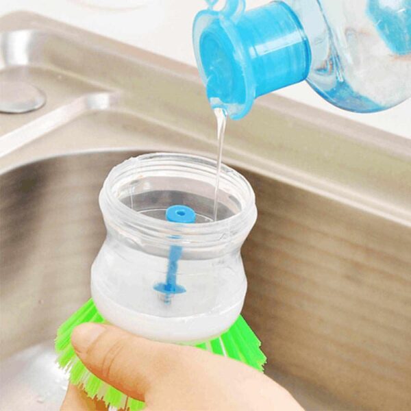 Plastic Cleaning Brush with Liquid Soap Dispenser for Kitchen Utensil Sink Dish Wash basin Cleaner (Multicolour) [Product Code 0159] - Image 5