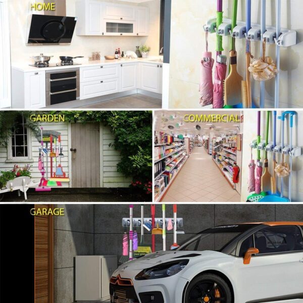 Wall Mounted Multipurpose Mop and Broom Holder 5 Slot Position with 6 Hooks Garage Storage , Garden tool Organizer up to 11 Tools [Product Code 0199] - Image 5