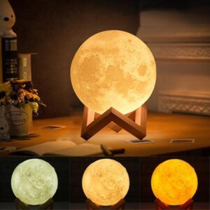 3D Moon Lamp 7 Changing Color , Sensor Touch Control , 15CM Crystal Ball Night Lamp with Wooden Stand for Bedroom [Product Code 0177]