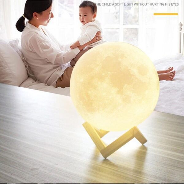 3D Moon Lamp 7 Changing Color , Sensor Touch Control , 15CM Crystal Ball Night Lamp with Wooden Stand for Bedroom [Product Code 0177] - Image 6