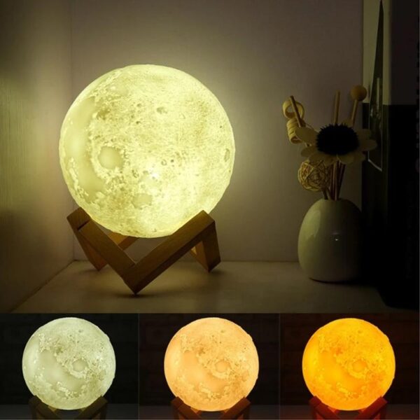 3D Moon Lamp 7 Changing Color , Sensor Touch Control , 15CM Crystal Ball Night Lamp with Wooden Stand for Bedroom [Product Code 0177] - Image 4