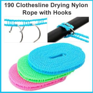 Clothesline Windproof Anti-Slip Clothes Washing Line Drying Nylon Rope with Hooks 5 Meters [Product Code 0190]