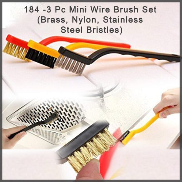 Wire Brush Set for Cleaning Dust Welding Slag Rust Paint Metal Cleaner and  Curved Handle Steel /Nylon / Brass Brush 3pcs  [Product Code 0184]
